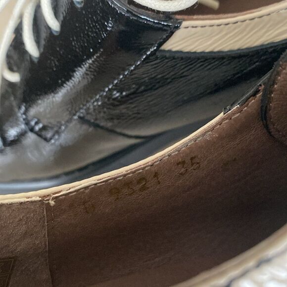 Wonders Smart Blackk / White Patent Block Heel Oxford Lace Up Shoes Ultra Light - Picture 15 of 16